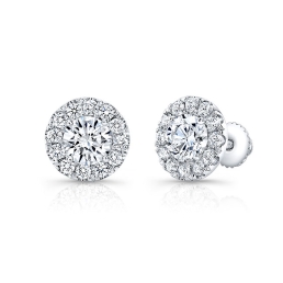 Modern Style Halo Round Diamond Earrings